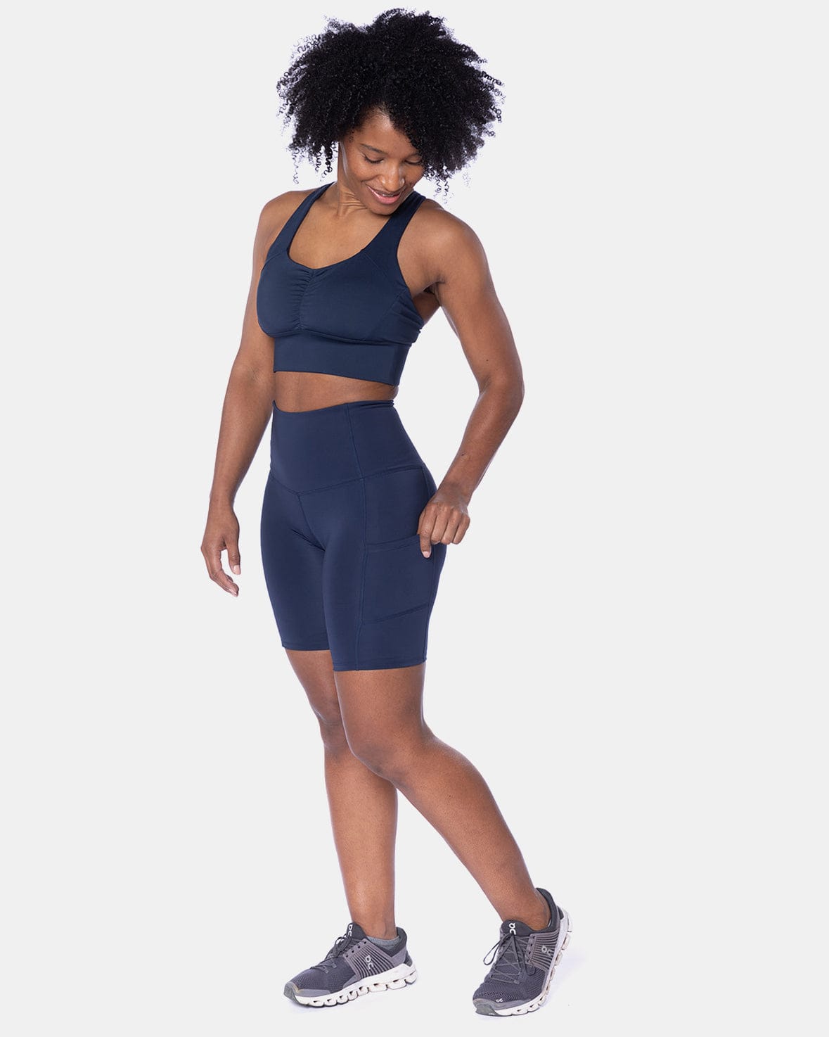 Hi Five High-Waisted Biker Short – Night Swim Navy-3